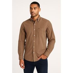 Abercrombie And Fitch Brown‎ White Stripe Long Sleeve Collared Shirt Large